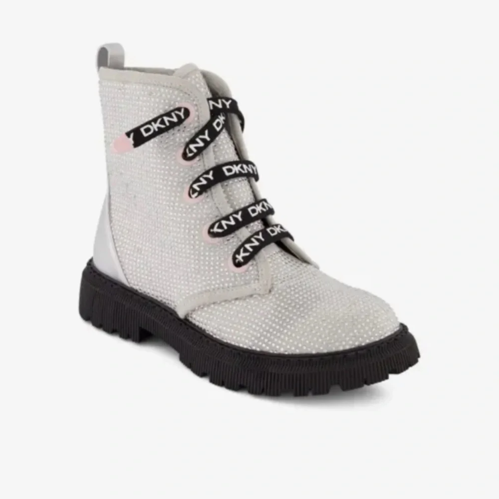 Dkny Shoes Toddler Girl Silver Black Rhinestone Combat Boots SZ 12 NEW